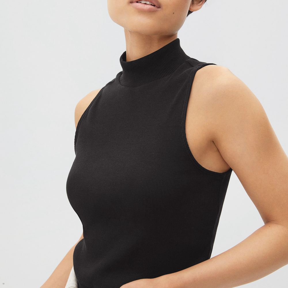 Debardeur Everlane The Nervuré Mockneck Noir Femme | KAV-44974899