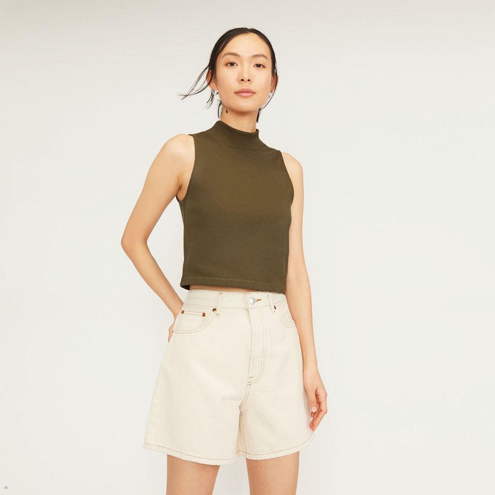 Debardeur Everlane The Nervuré Mockneck Vert Olive Femme | EYV-73663796