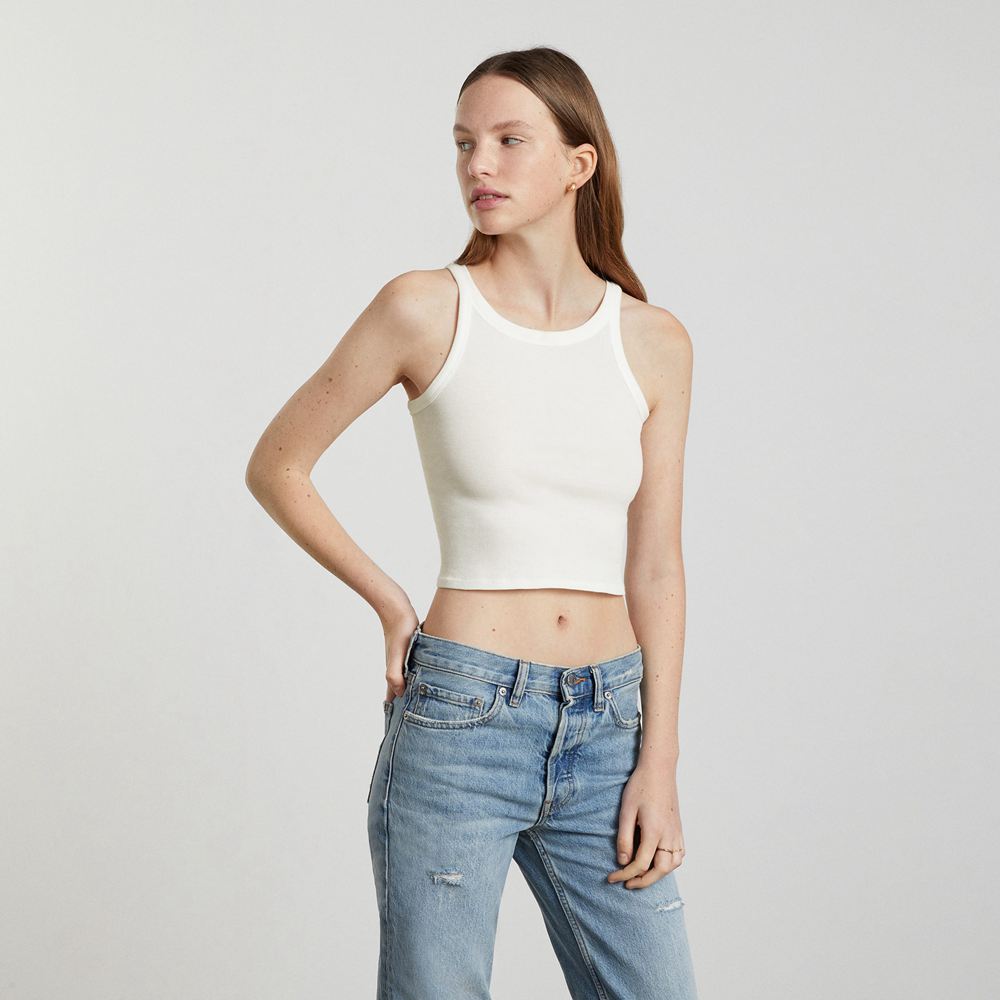 Debardeur Everlane The Pima Micro-Rib Corta Blanche Femme | FTX-52413125