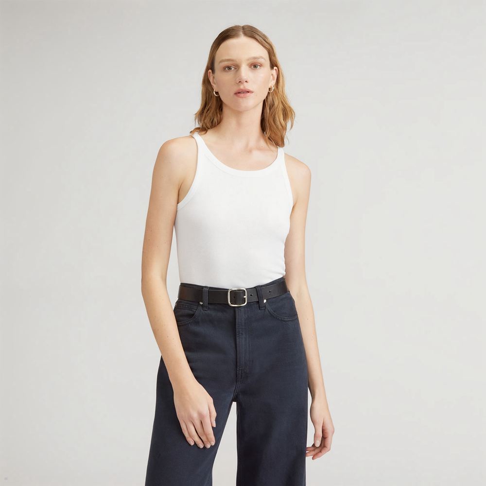 Debardeur Everlane The Pima Micro-Rib Corta Blanche Femme | RHE-49567127