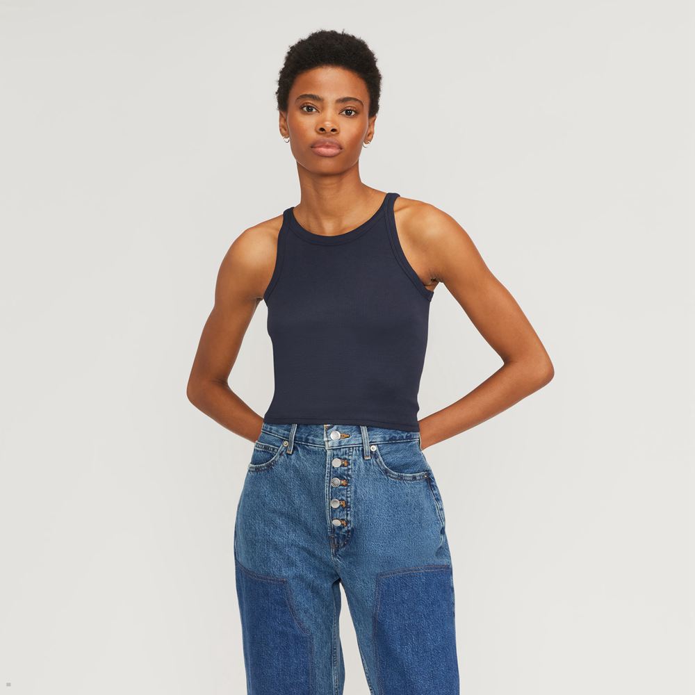 Debardeur Everlane The Pima Micro-Rib Corta Bleu Marine Femme | UGD-25804854