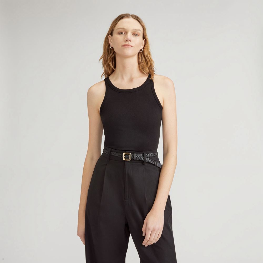 Debardeur Everlane The Pima Micro-Rib Corta Noir Femme | XGB-84084183