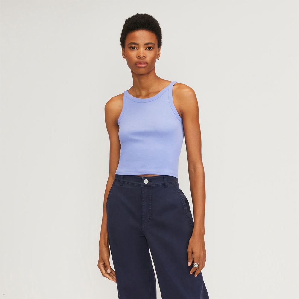 Debardeur Everlane The Pima Micro-Rib Corta Bleu Femme | FFW-10705911