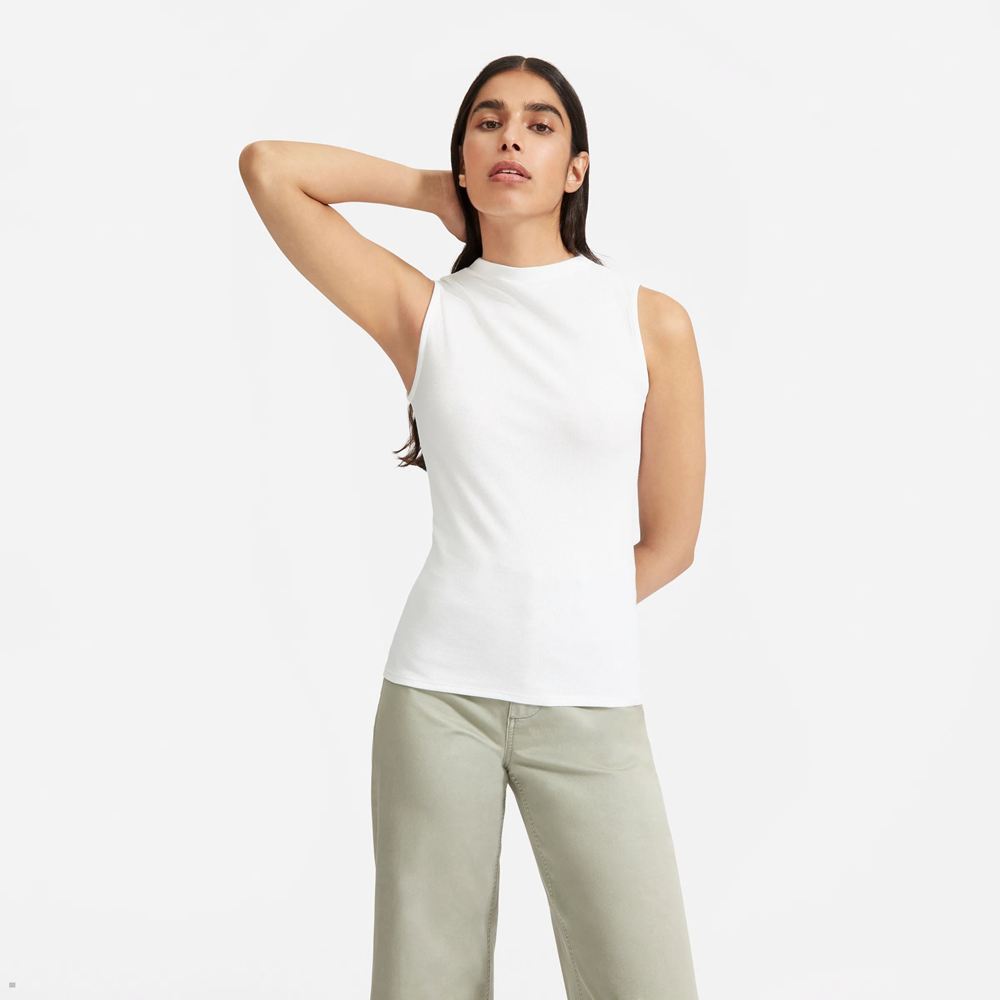 Debardeur Everlane The Pima Micro-Rib Funnel-Neck Blanche Femme | RVH-34007776