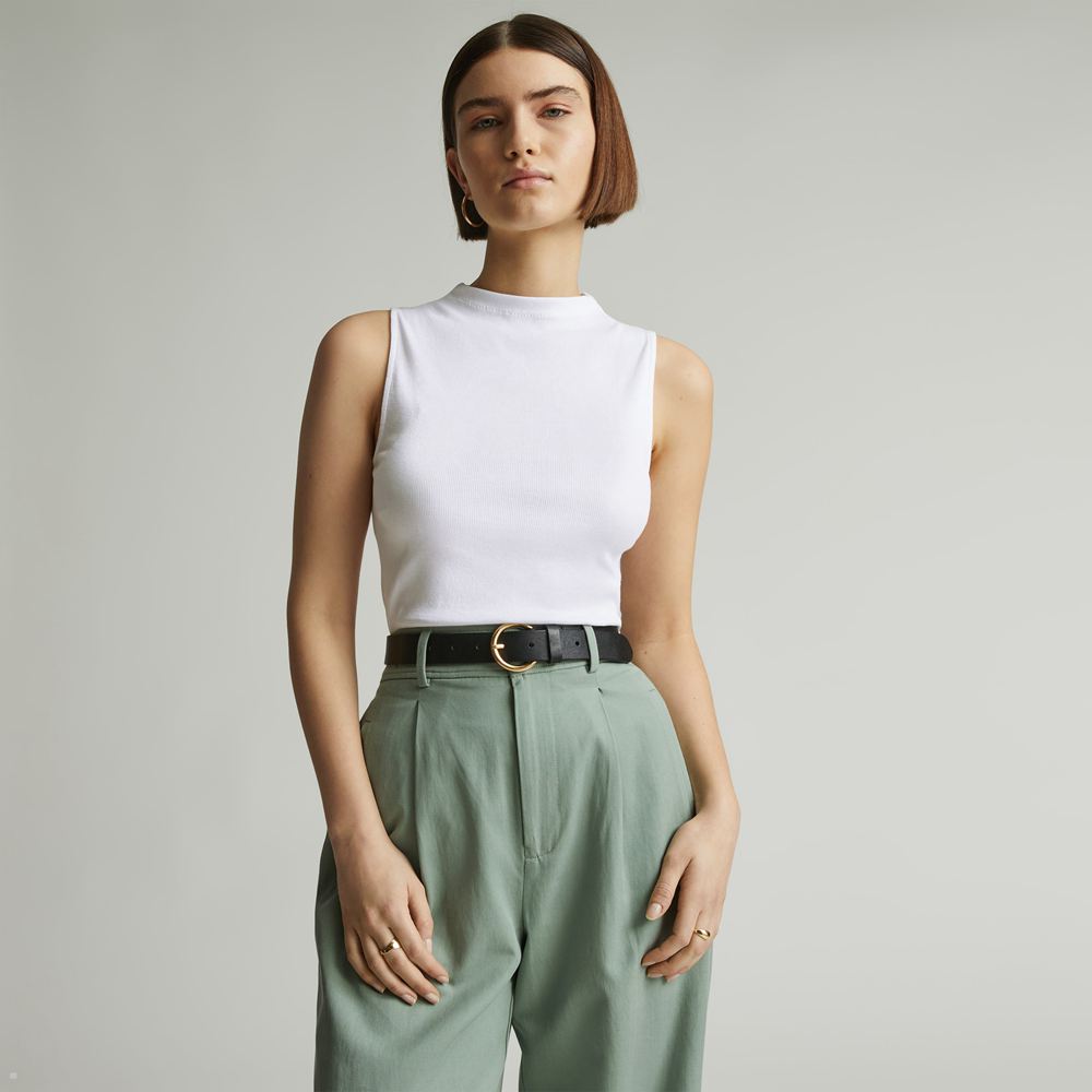 Debardeur Everlane The Pima Micro-Rib Funnel-Neck Blanche Femme | FIQ-86256123