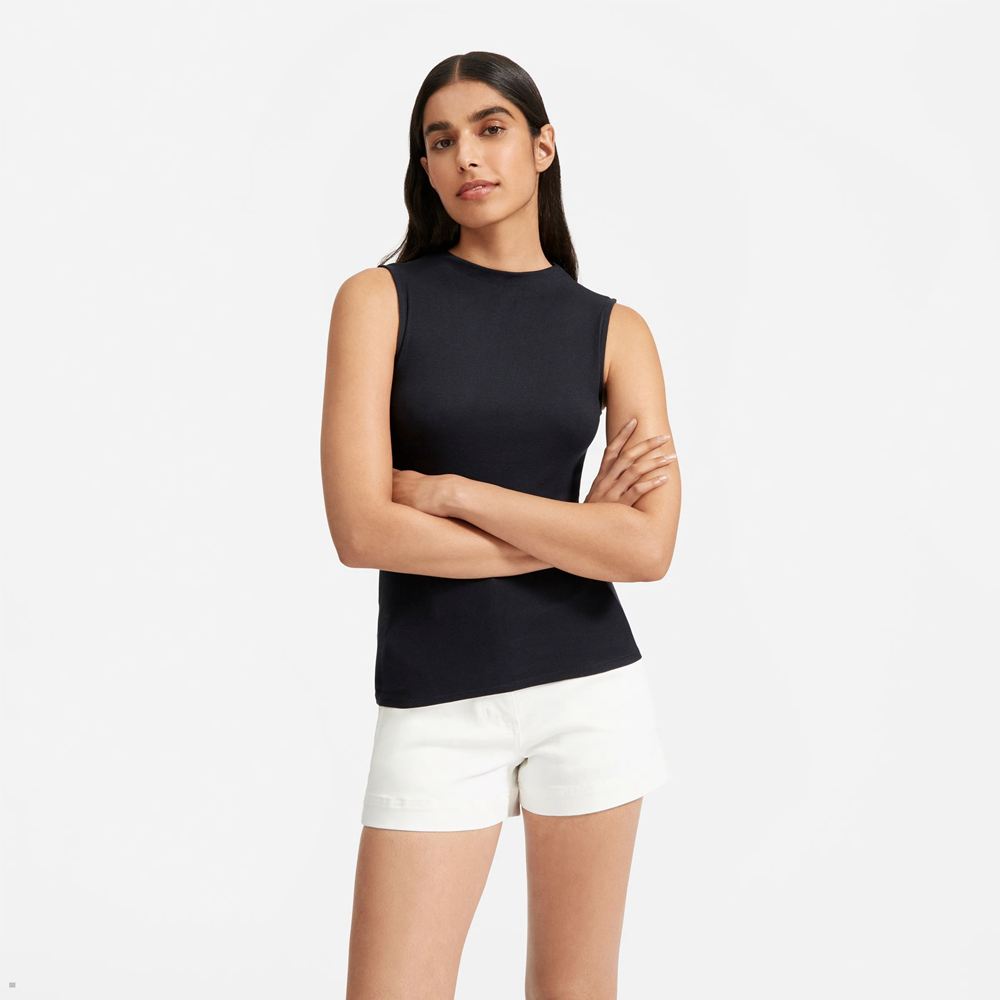 Debardeur Everlane The Pima Micro-Rib Funnel-Neck Noir Femme | AYX-62071064