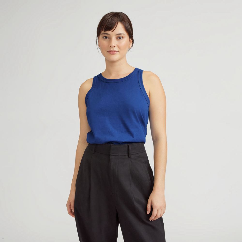 Debardeur Everlane The Organic Coton Cutaway Bleu Femme | JOR-73205463