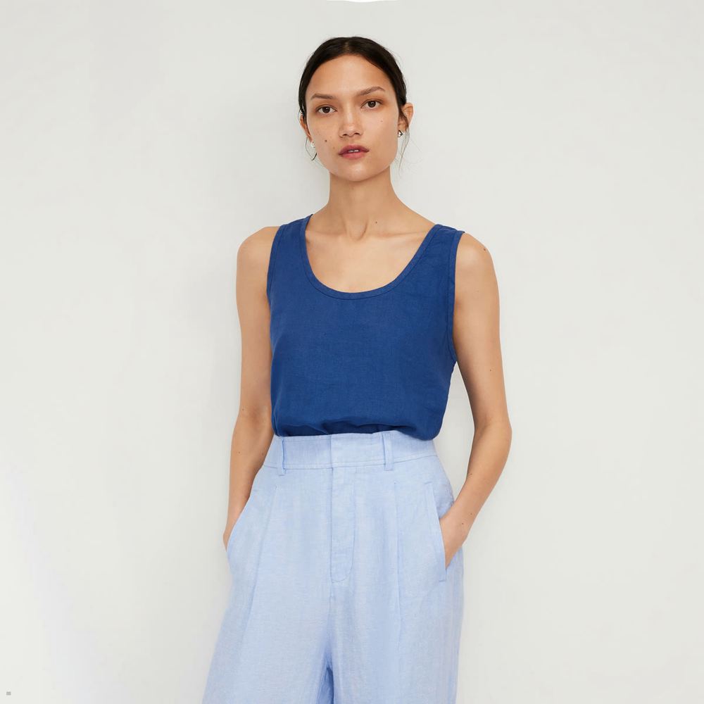 Debardeur Everlane The Linen Scoop-Neck Bleu Femme | ZSX-22493103