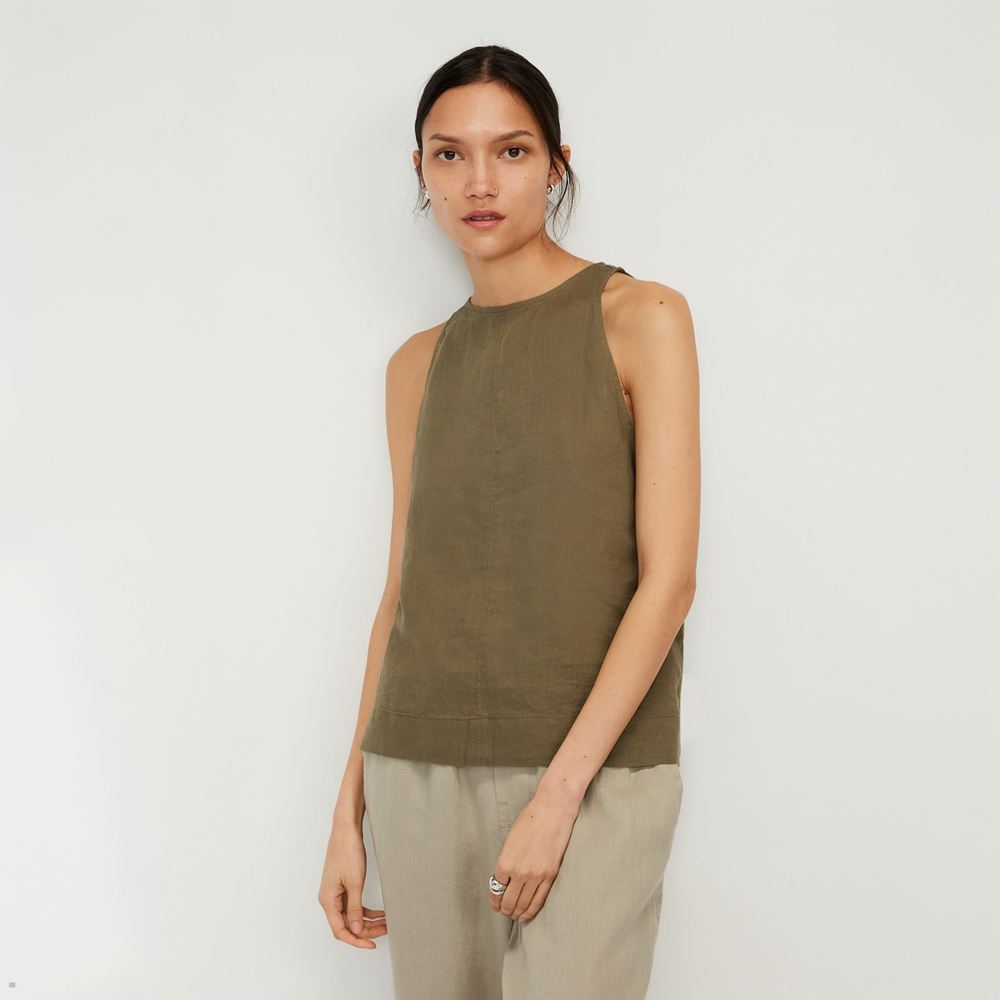 Debardeur Everlane The Linen High-Neck Vert Olive Femme | UMA-70942393