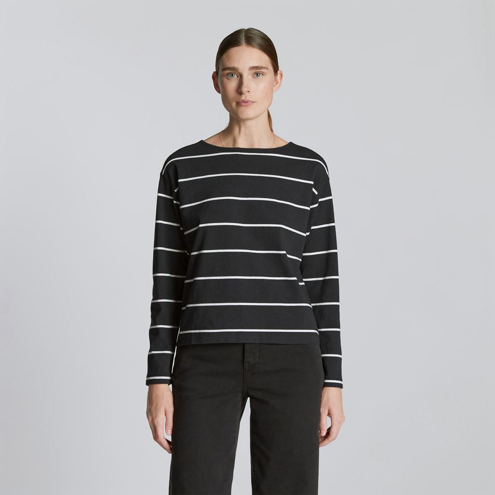 T Shirts Everlane The Modern Breton Noir Blanche Femme | MAP-00538095