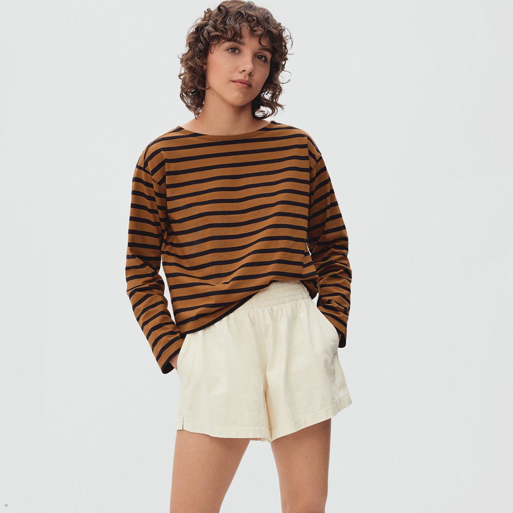 T Shirts Everlane The Modern Breton Noir Marron Femme | JMA-62364942