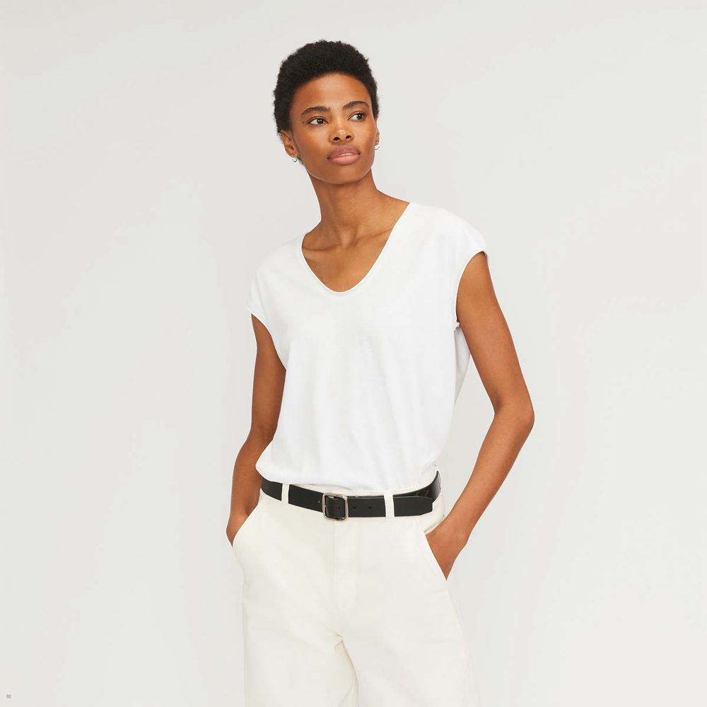 T Shirts Everlane The Hemp Scoop-Neck Muscle Blanche Femme | JUI-36266119