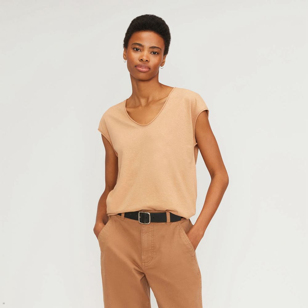 T Shirts Everlane The Hemp Scoop-Neck Muscle Marron Femme | HHW-09222891