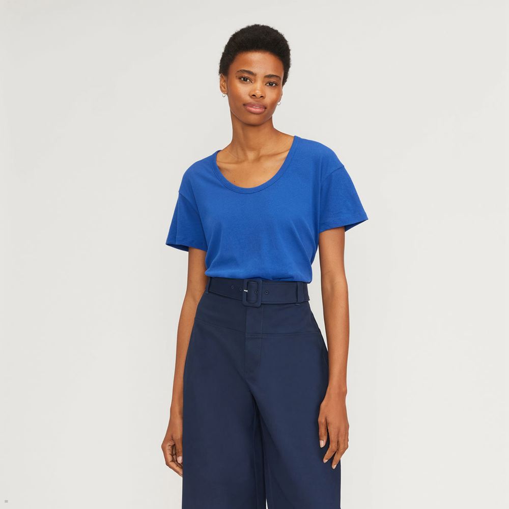 T Shirts Everlane The Air Scoop-Neck Bleu Femme | NZW-67426305