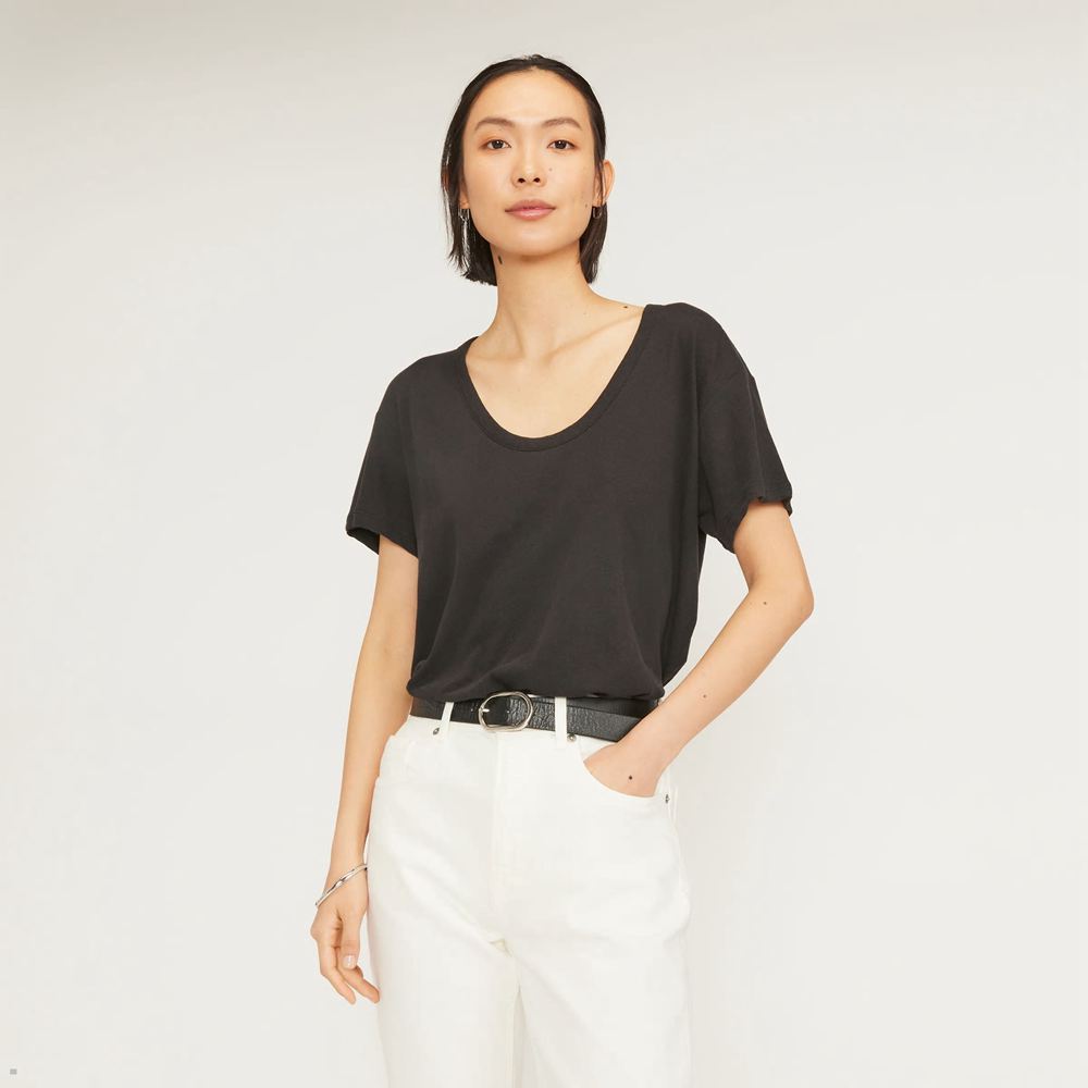 T Shirts Everlane The Air Scoop-Neck Noir Femme | CMV-91011797