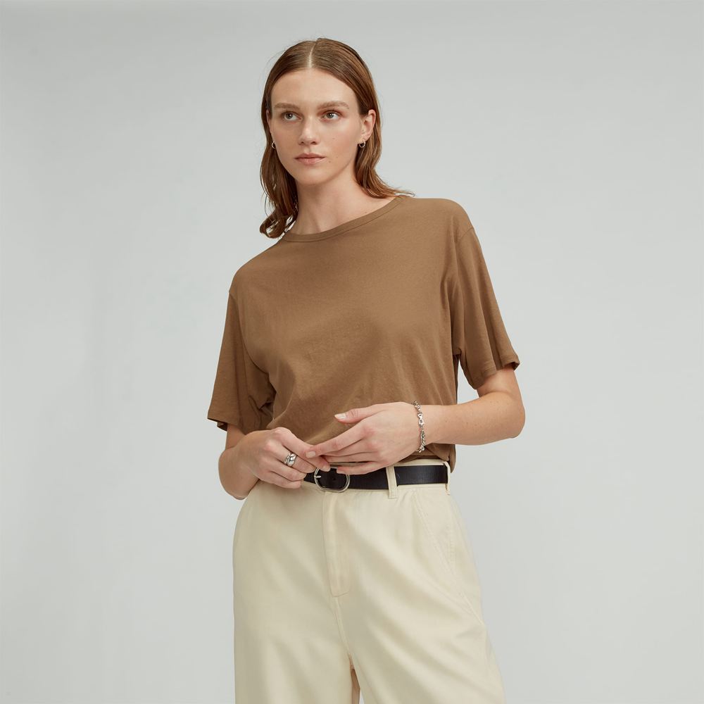 T Shirts Everlane The Air Oversized Crew Marron Femme | WQG-31423138