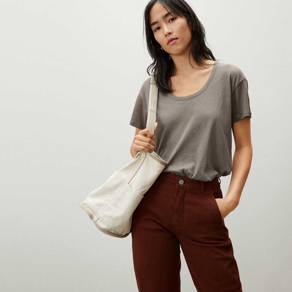 T Shirts Everlane The Air Scoop-Neck Grise Femme | UPM-43330777