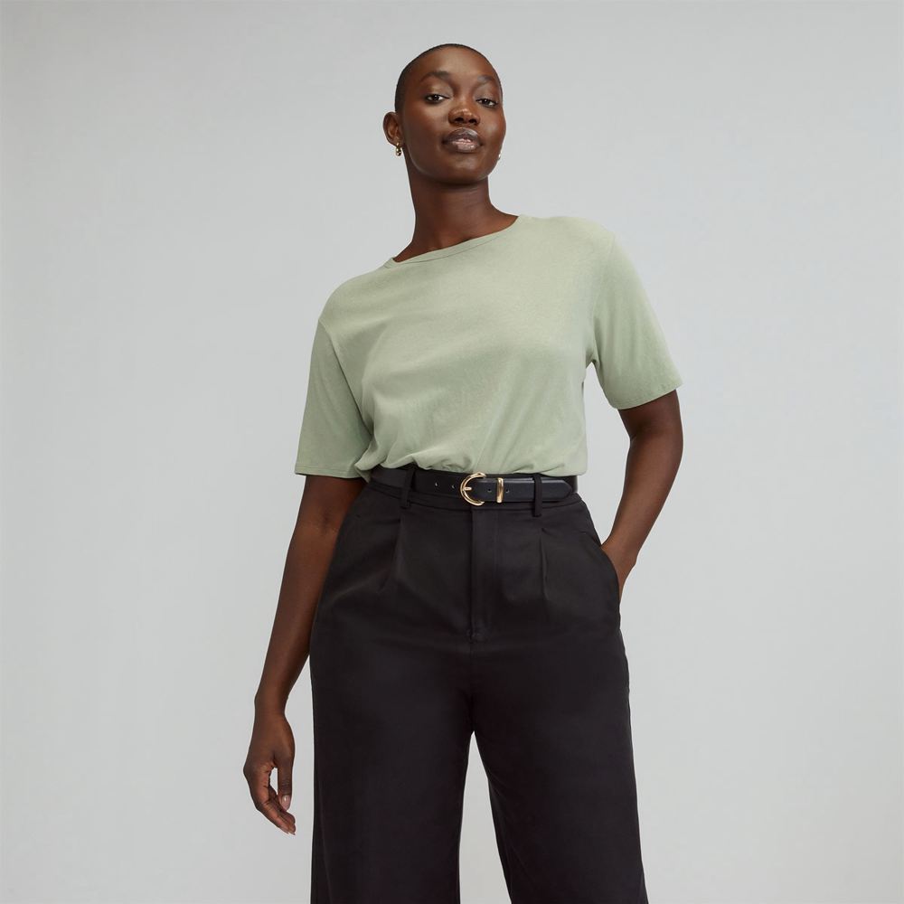 T Shirts Everlane The Air Oversized Crew Vert Olive Femme | TPK-00047876