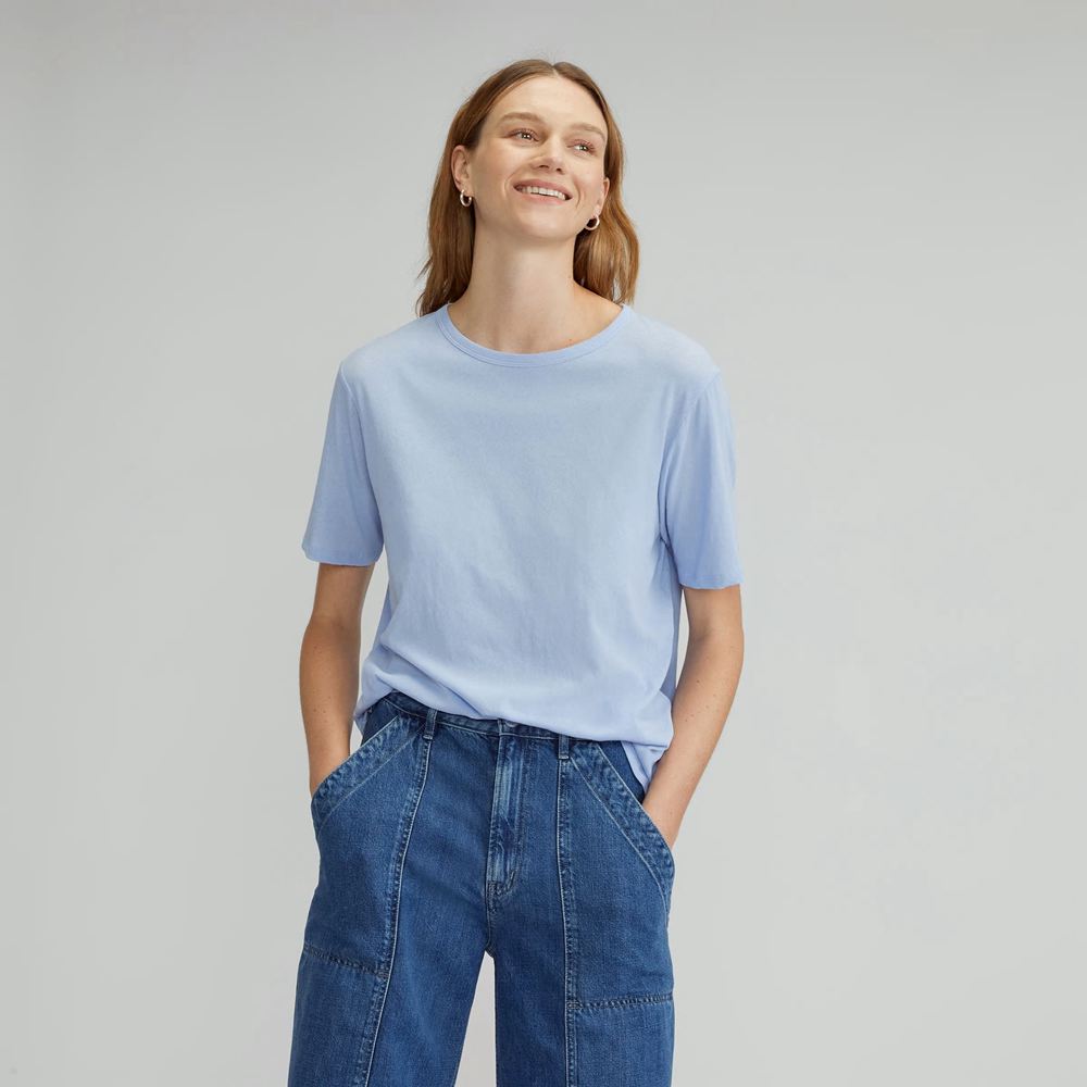 T Shirts Everlane The Air Oversized Crew Bleu Femme | YCH-34150430