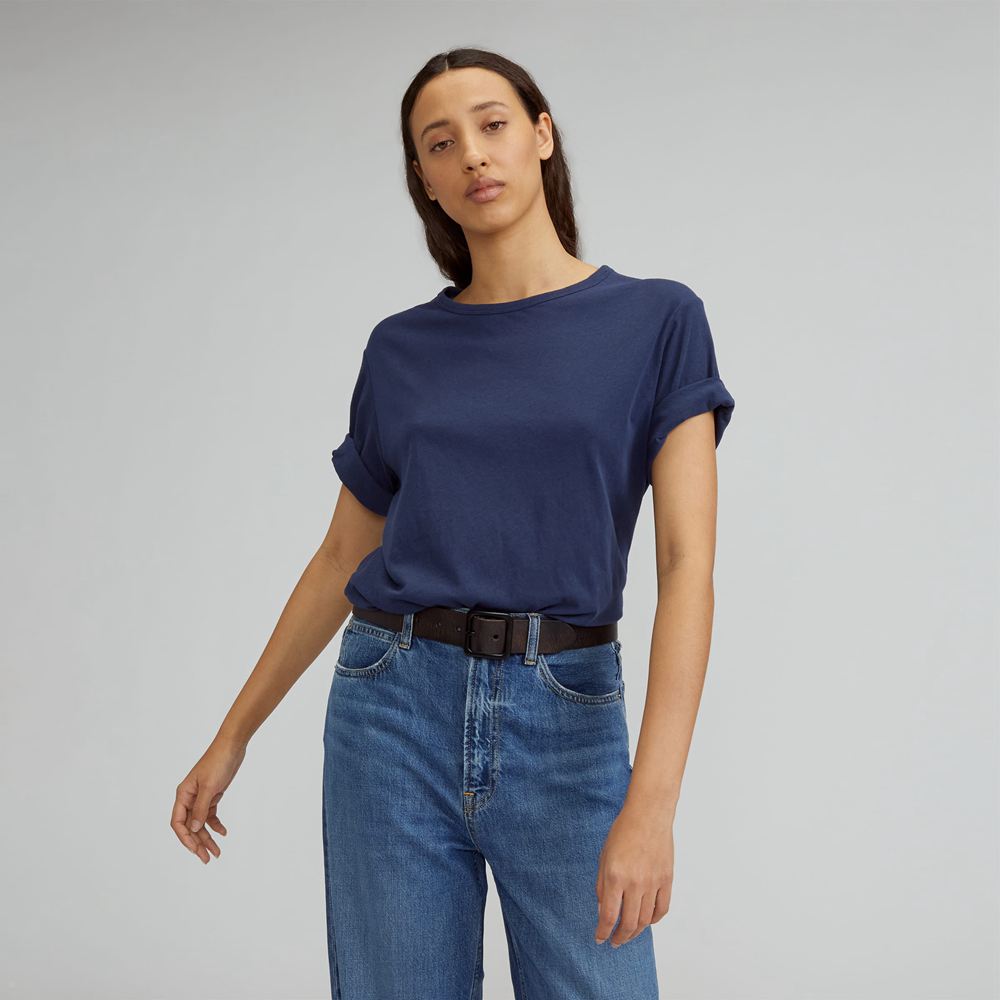 T Shirts Everlane The Air Oversized Crew Bleu Marine Femme | BAP-19097777