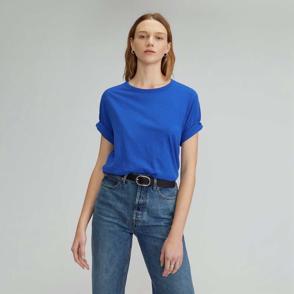 T Shirts Everlane The Air Oversized Crew Bleu Femme | BXX-81855204