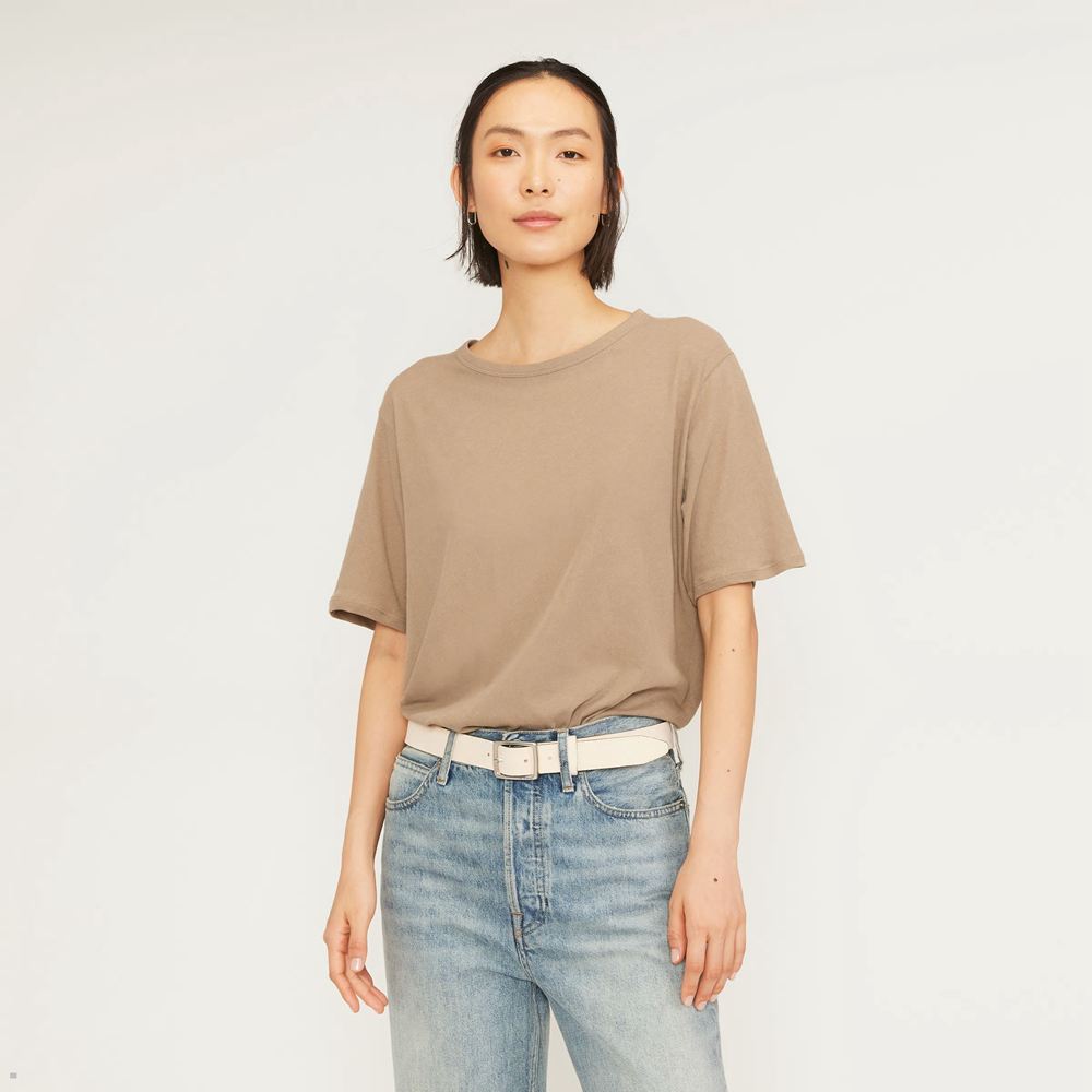 T Shirts Everlane The Air Oversized Crew Marron Femme | UBN-34157100