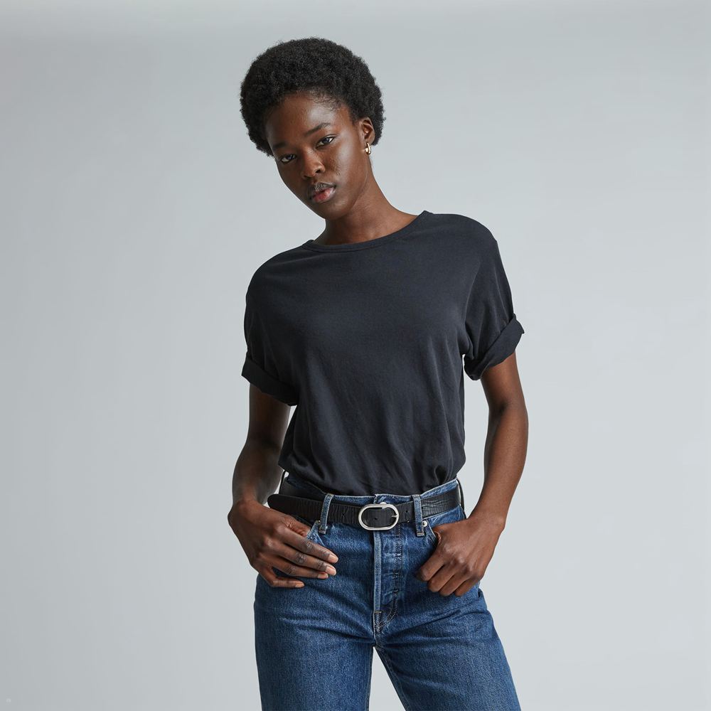 T Shirts Everlane The Air Oversized Crew Noir Femme | HFS-97115270