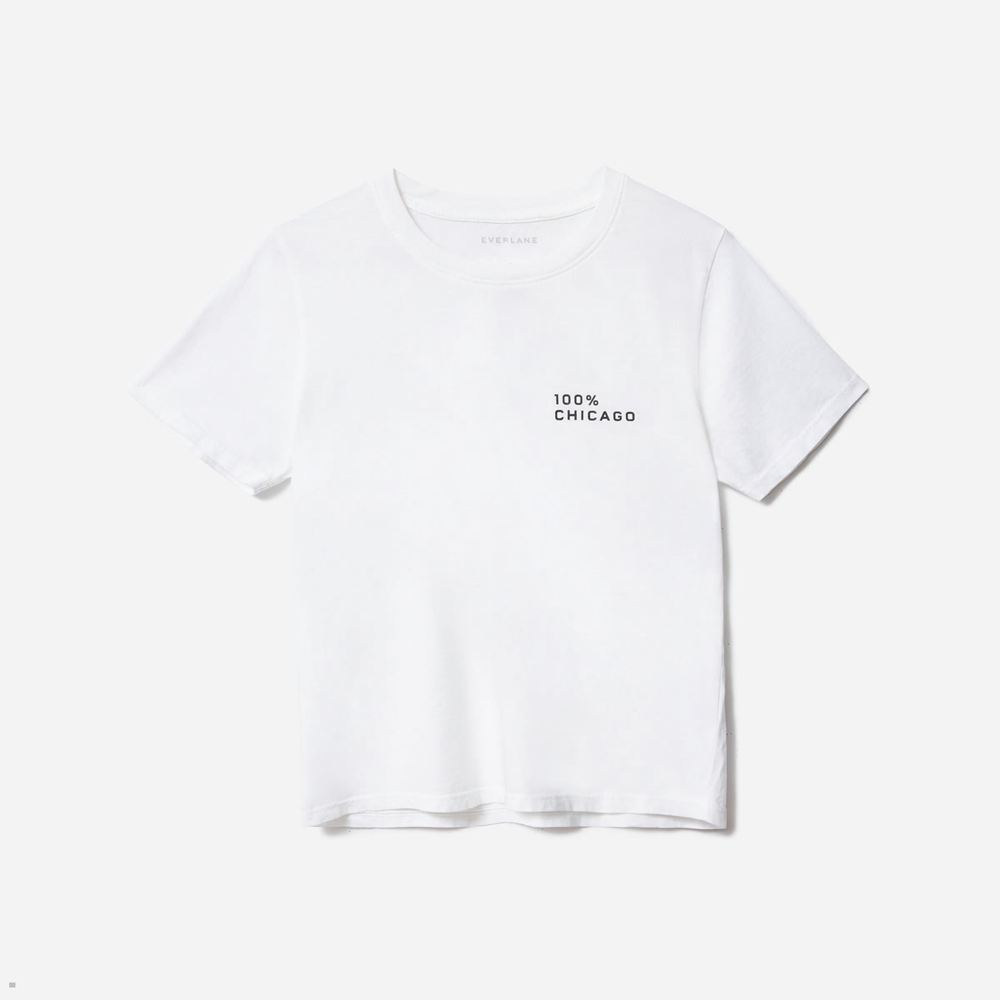 T Shirts Everlane The 100% Chicago Coton Box-Cut Blanche Femme | PZI-97686739