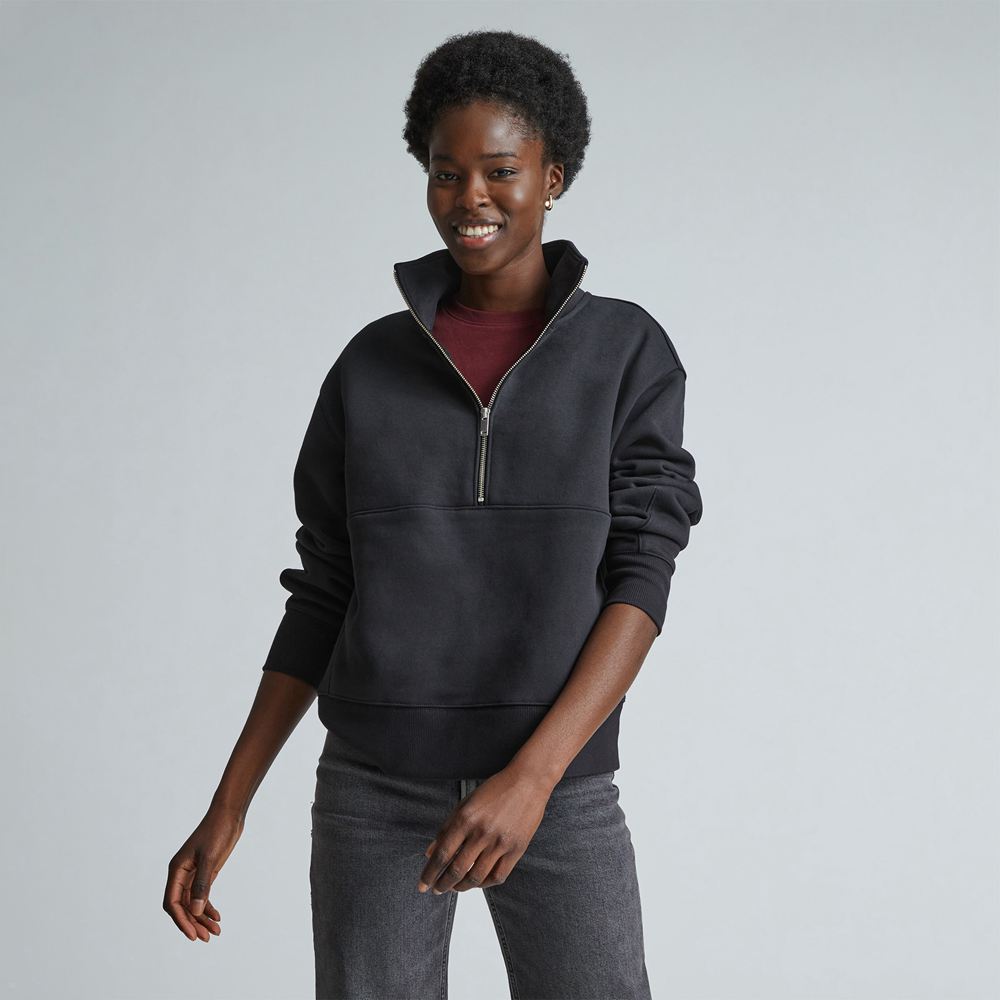 Sweats Everlane The Retrack Half-Zip Noir Femme | EFZ-42690119