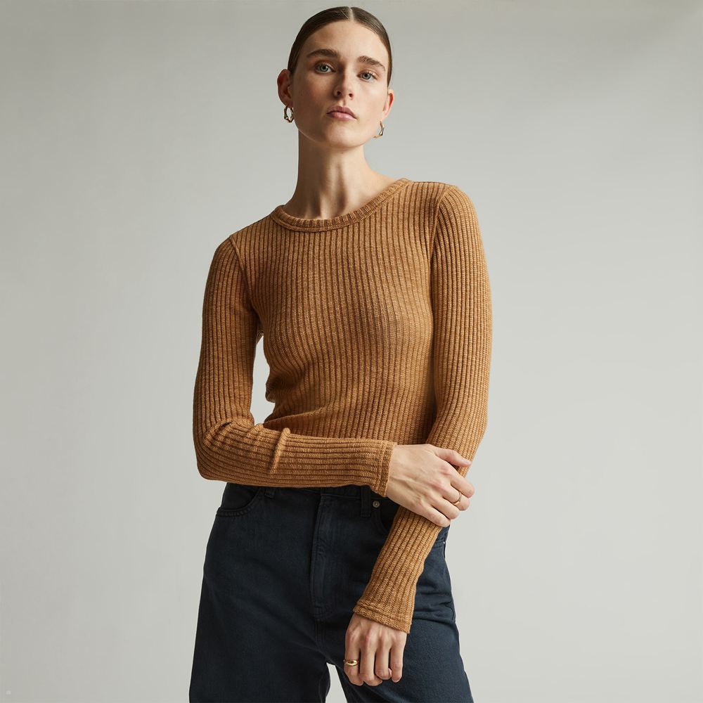 Chandails Everlane The Rib-Knit Crew Marron Femme | VIM-85366515