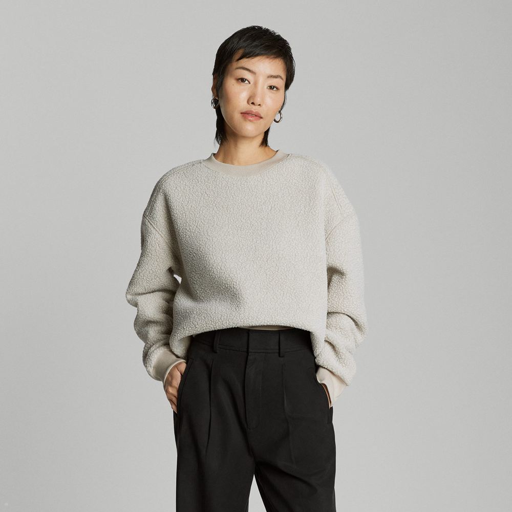 Chandails Everlane The Renew Teddy Oversized Crew Grise Clair Femme | CKV-72386615