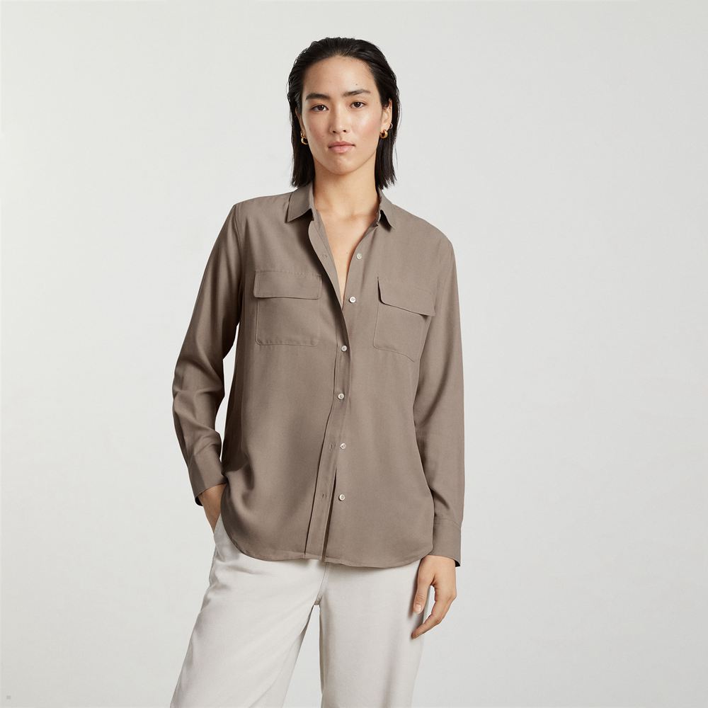 Chemises Everlane The Washable Silk Relaxed Grise Femme | WGN-08247257