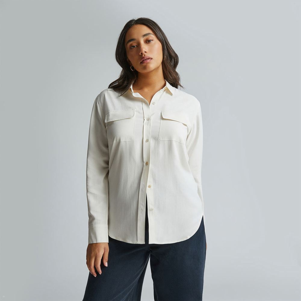 Chemises Everlane The Washable Silk Relaxed Blanche Femme | WUT-79683134