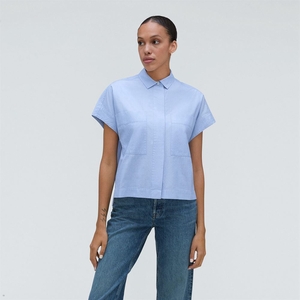 Chemises Everlane The Corta-Sleeve Box Bleu Femme | FEJ-58212067