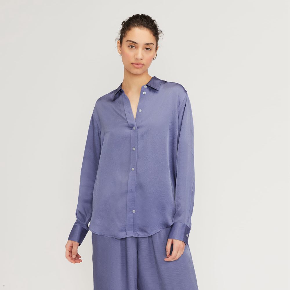 Chemises Everlane The Satin Relaxed Bleu Femme | SEV-58220463