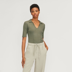 Chemises Everlane The Rib Soft Knit Open Collar Polo Vert Olive Femme | XUR-13316104