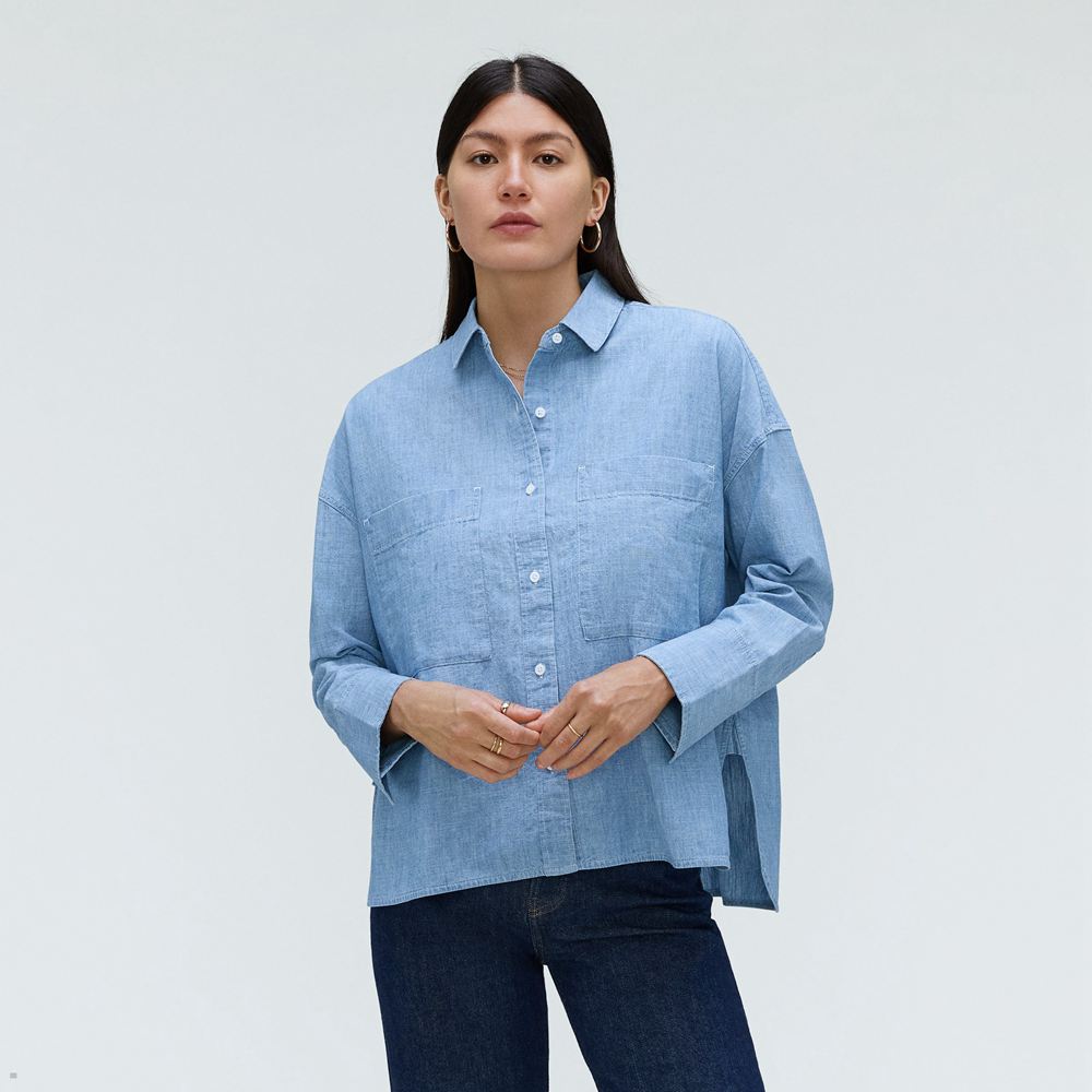 Chemises Everlane The Rechambray Boxy Bleu Femme | CEX-38942794