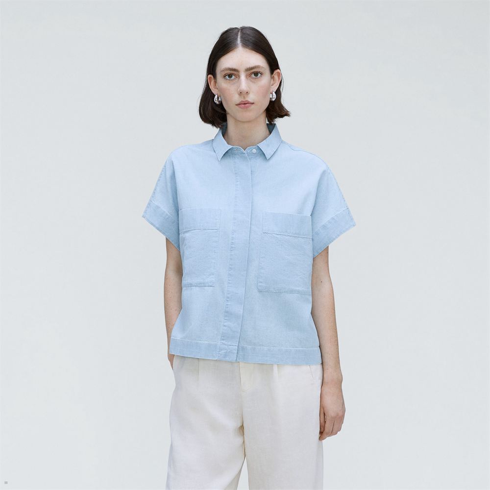 Chemises Everlane The Rechambray Box Bleu Femme | OCA-61496695