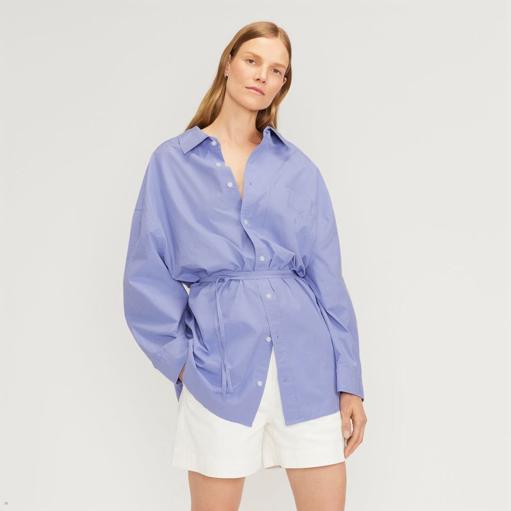 Chemises Everlane The Poplin Tie Back Bleu Femme | PXN-30825836