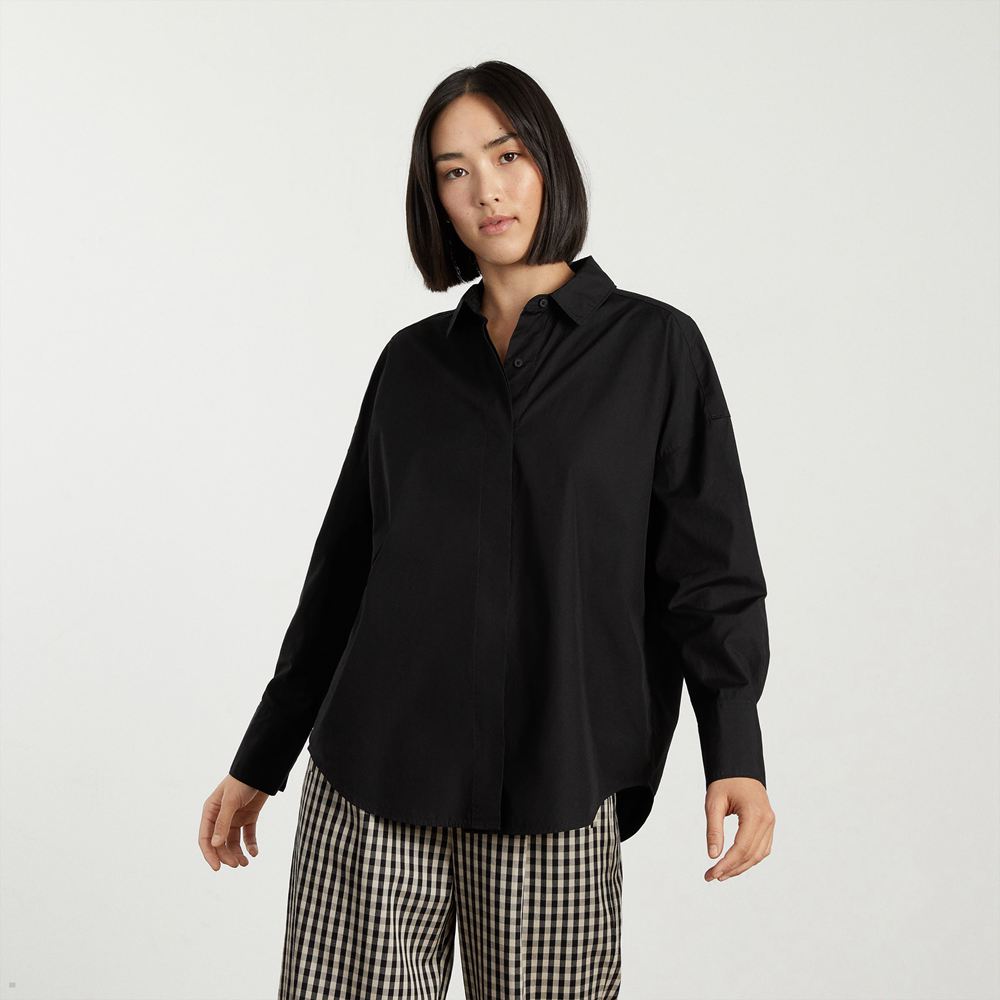 Chemises Everlane The Oversized Poplin Noir Femme | NSO-68760028