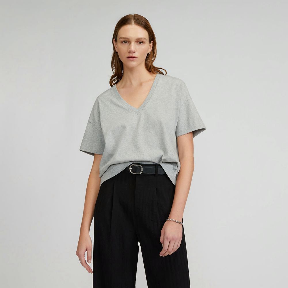 Chemises Everlane The Organic Coton Slouchy V-Neck Grise Femme | HAL-92354766