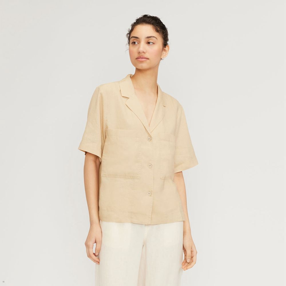 Chemises Everlane The Linen Workwear Kaki Femme | QRX-82573194