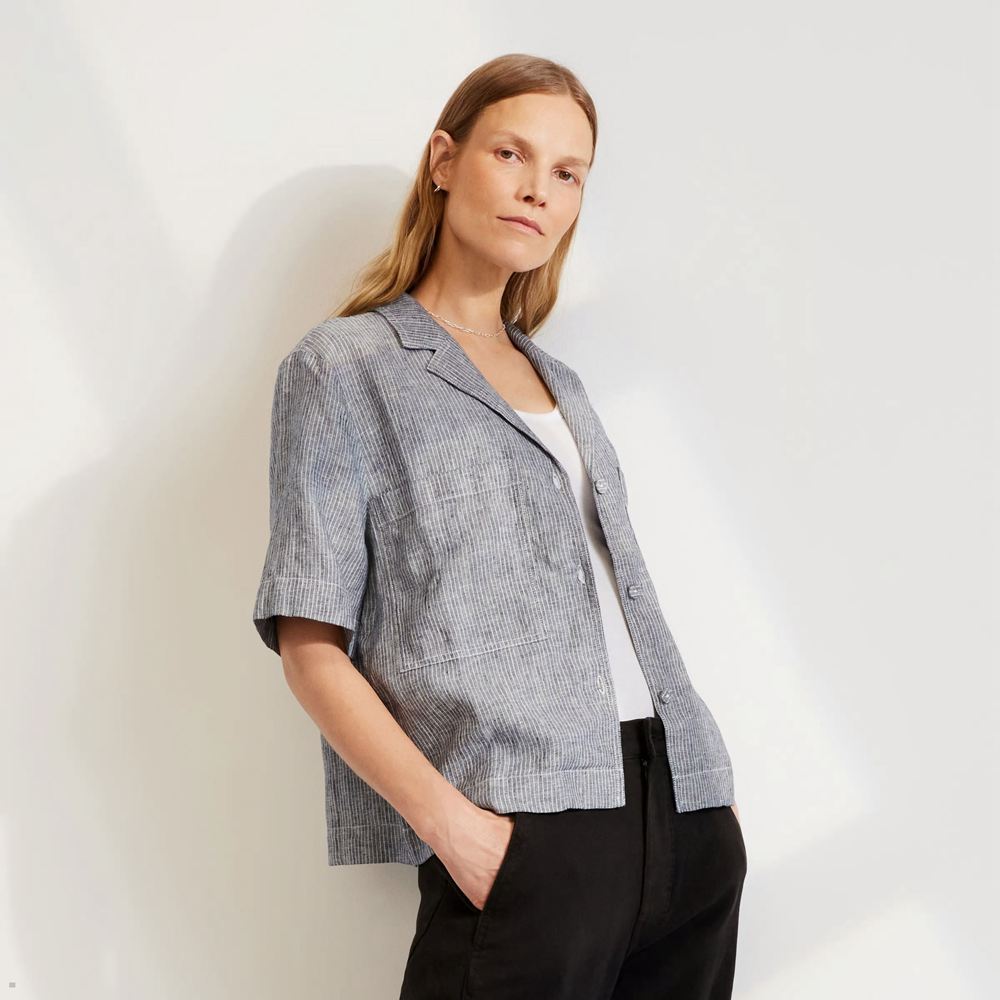 Chemises Everlane The Linen Workwear Grise Femme | FZO-88652852