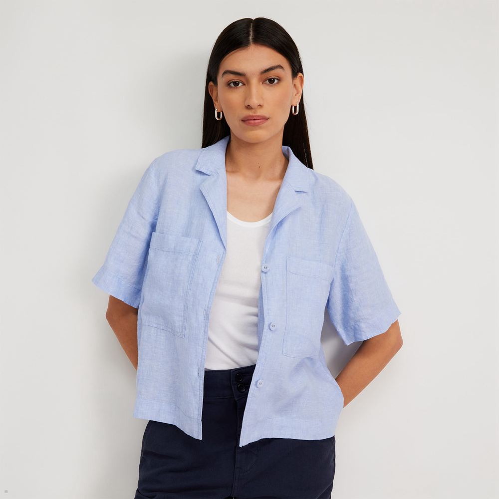 Chemises Everlane The Linen Workwear Bleu Clair Femme | XYT-61202672