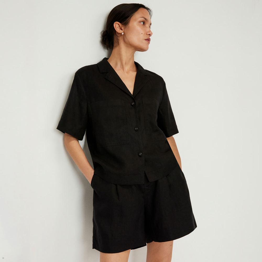 Chemises Everlane The Linen Workwear Noir Femme | FHT-89819659