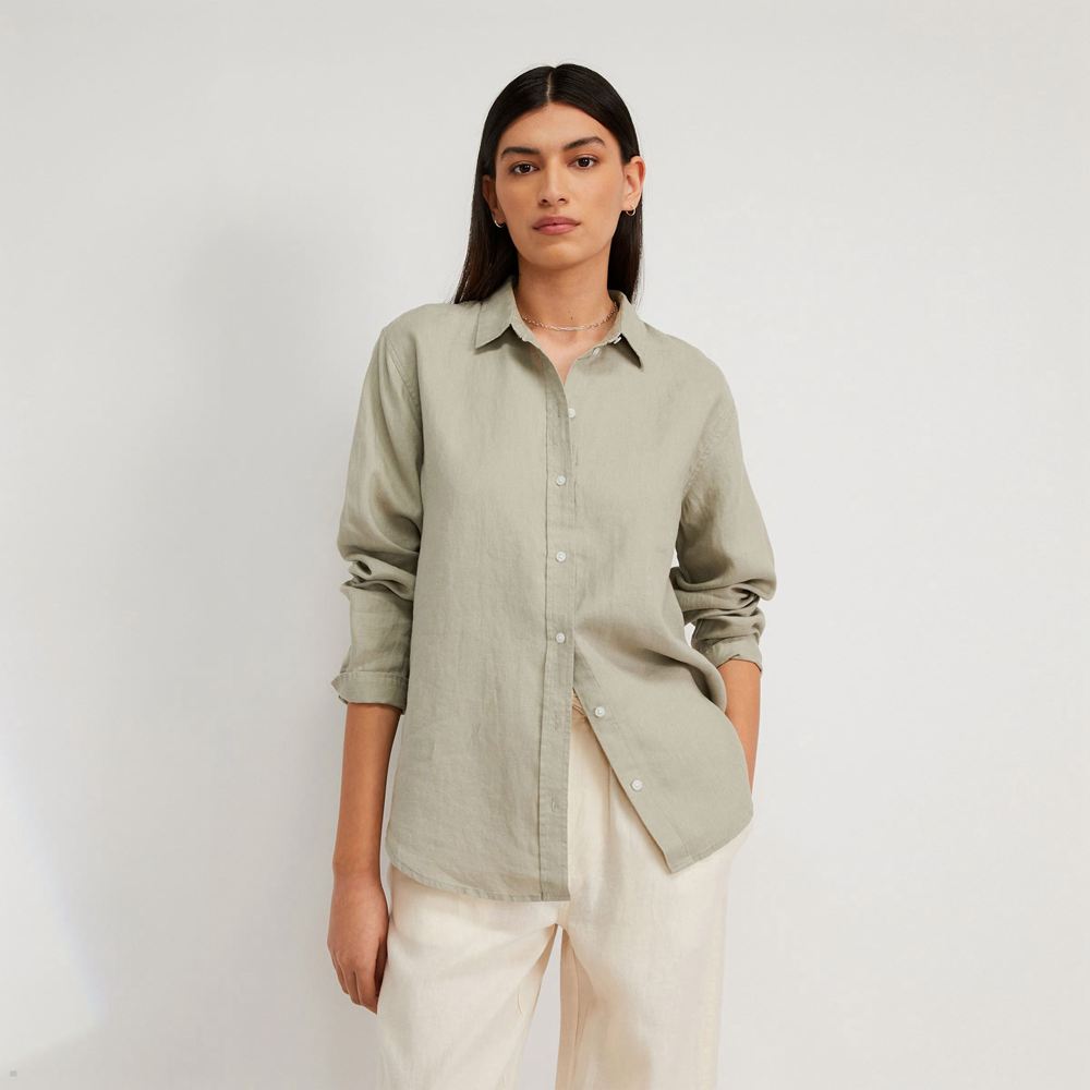 Chemises Everlane The Linen Relaxed Vert Olive Femme | KCC-91119385