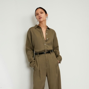 Chemises Everlane The Linen Relaxed Vert Olive Femme | UKD-76044642