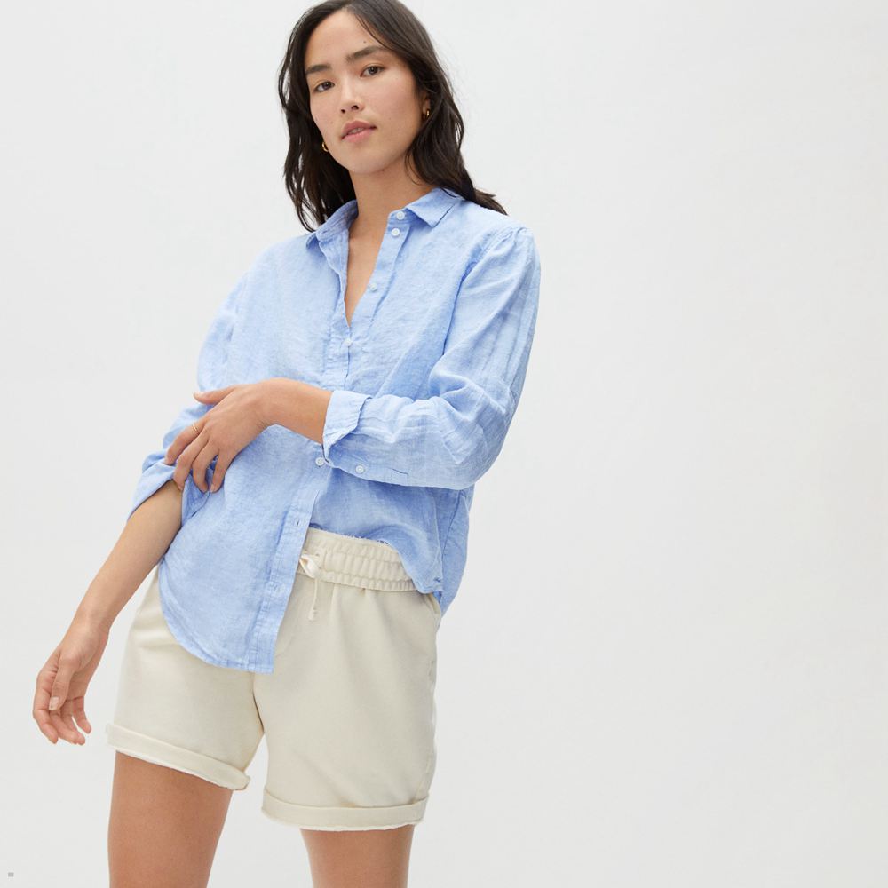 Chemises Everlane The Linen Relaxed Bleu Femme | BXG-46959922