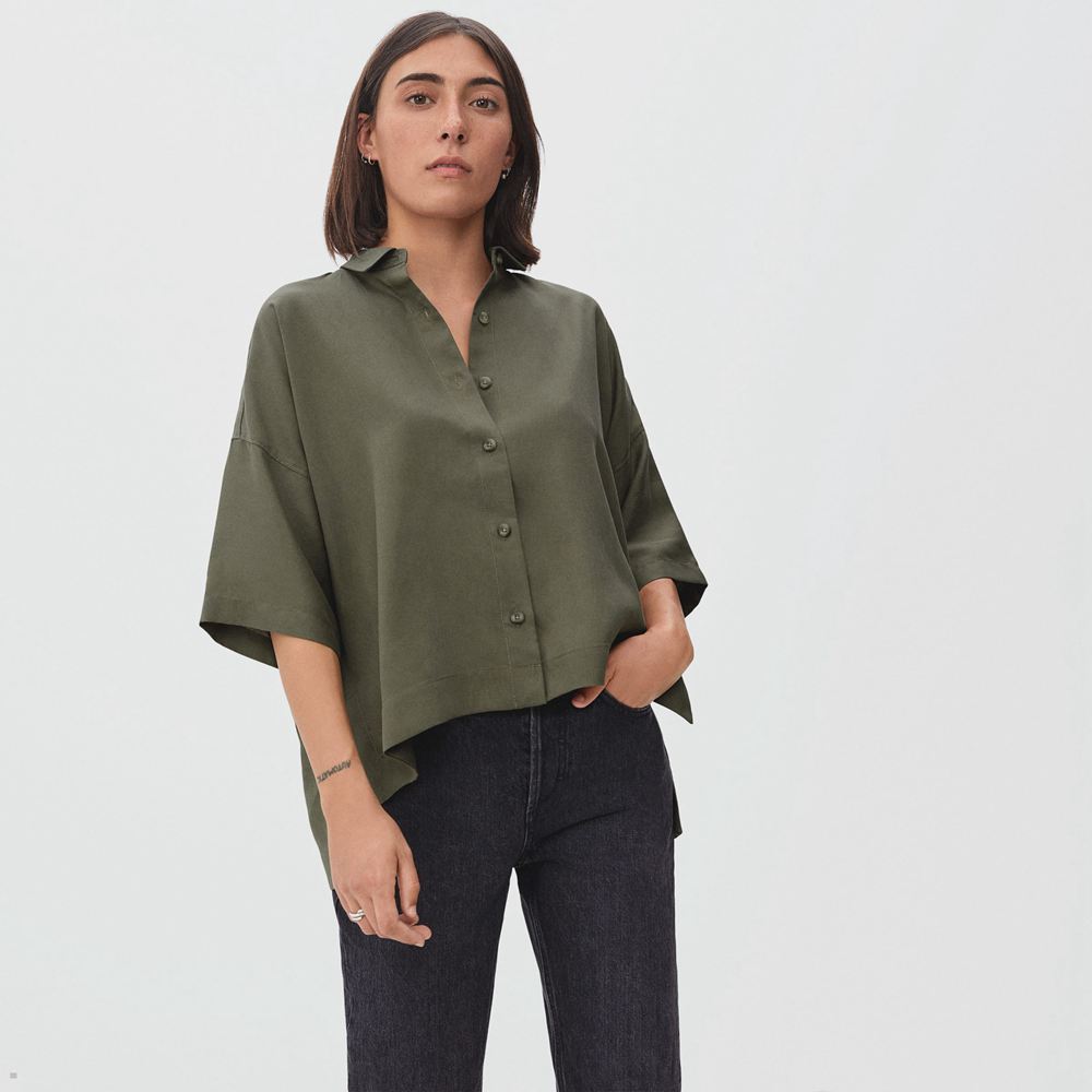 Chemises Everlane The Drapey Square Vert Olive Femme | EPK-53016266