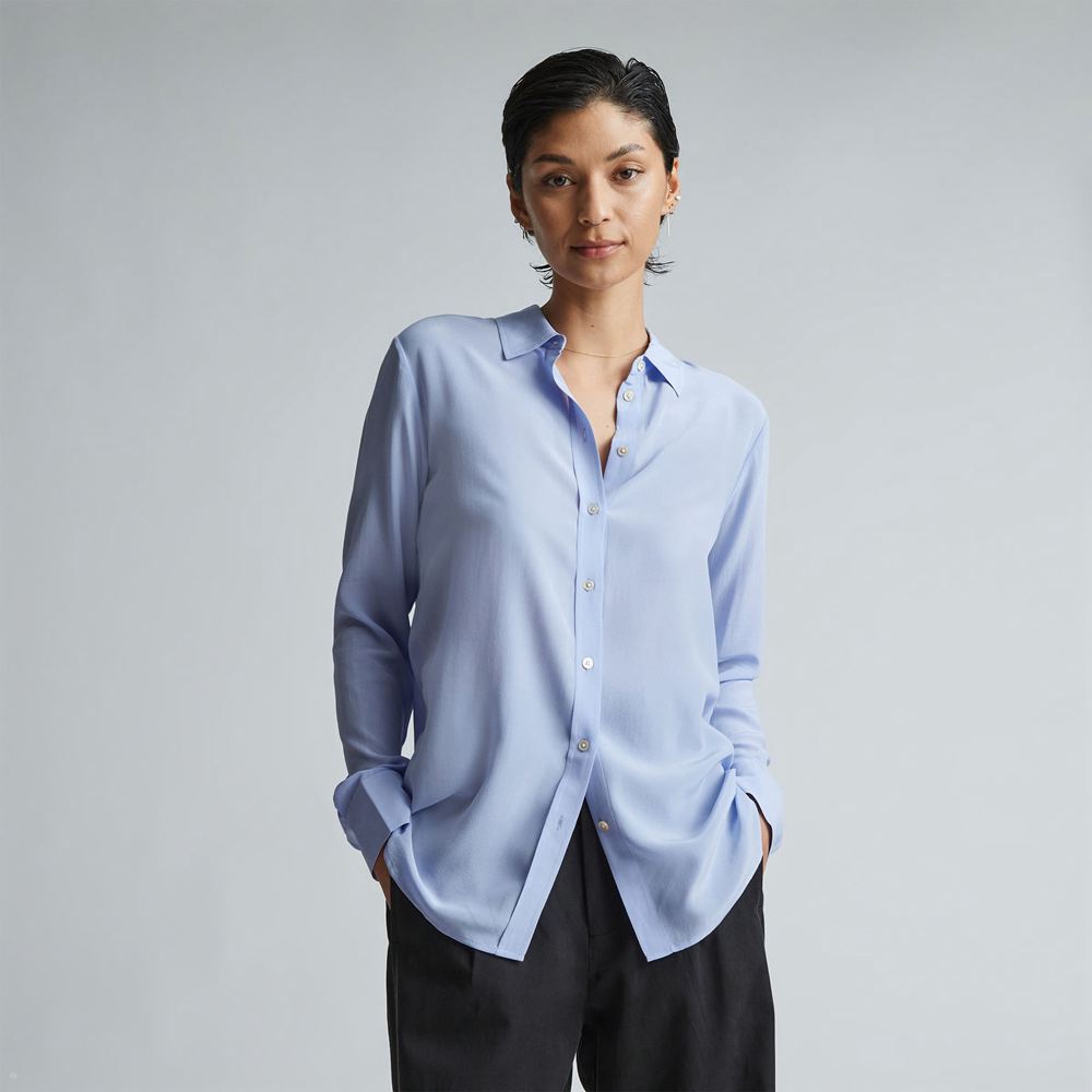 Chemises Everlane The Clean Silk Relaxed Bleu Femme | CKU-49609823